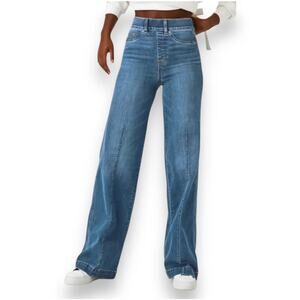 Spanx Seamed Front Wide Leg Jeans Women's XL Blue Pull-On High Waist